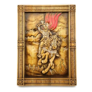 Perun panel (39x29x2, 4 cm) solid wood, carved, covered with patina, varnish, hand painted with enamels.