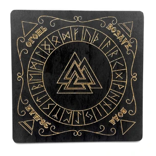 Runic wooden altar, dark (25x25x0.8 cm), covered with enamel.
