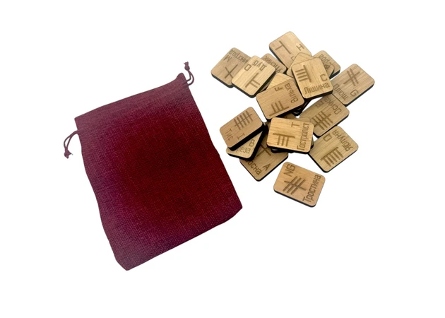 Фото 1 - Runes Celtic Ogham runes (Druid runes) light, 20 runes (4.2x3.2x0.7 cm) with a bag, solid wood