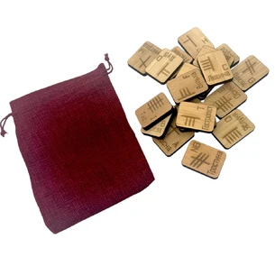 Runes Celtic Ogham runes (Druid runes) light, 20 runes (4.2x3.2x0.7 cm) with a bag, solid wood