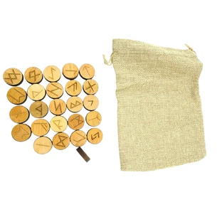 Runes Scandinavian round, light, 25 runes (d-2.3 cm, h-0.7 cm) with a bag, solid wood.