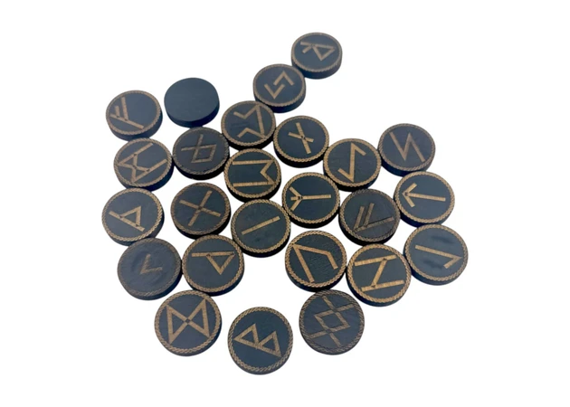 Фото 1 - Runes Scandinavian round, dark, 25 runes (d-3.1 cm, h-0.7 cm) solid wood