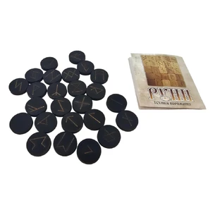 Runes Scandinavian round, dark, 25 runes (d-3.1 cm, h-0.7 cm), solid wood.