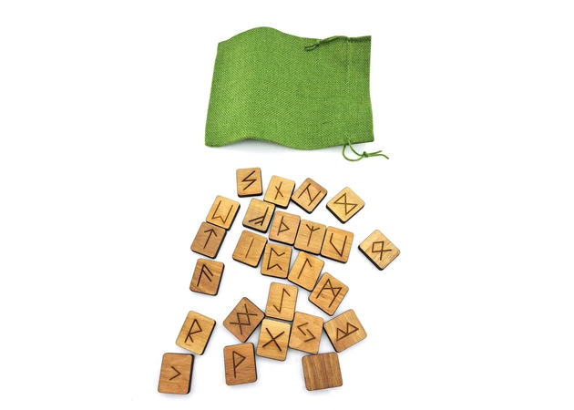 Фото 1 - Light Scandinavian runes, 25 runes (3.1×2.7×0.7 cm) with a bag, solid wood
