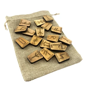 Runes Slavic light, 18 runes (2.9×2.4×0.7 cm) with a bag, solid wood