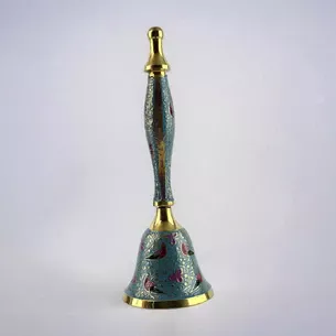 Bell with a handle with a pattern of bronze Birds on a blue background (21.5x14x7.4 cm)