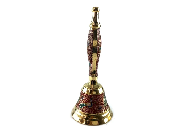 Фото 1 - A bell with a handle with a drawing of a bronze peacock on a red background (18x7.6 cm)