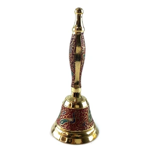 Колокольчик с ручкой с рисунком бронзовый павлины на красном фоне (18х7,6 см)
