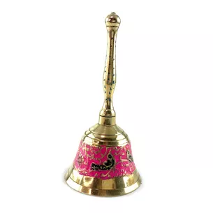 Bell with a handle with a pattern of bronze Birds on a pink background (12.5x6 cm)