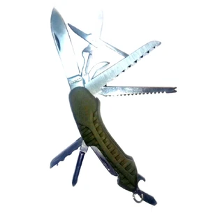 Folding knife with a set of tools green (11 in 1) (10x2x2.5 cm).