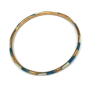 Copper bracelet with white-blue bone inserts (d-7 cm, width 4 mm)