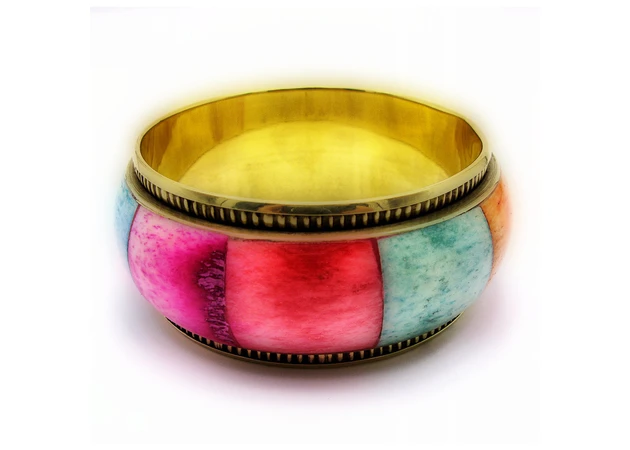 Фото 1 - Copper bracelet with colored bone inserts.