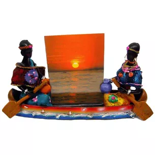 Africans in a boat with a photo frame (19x11.5x5 cm)