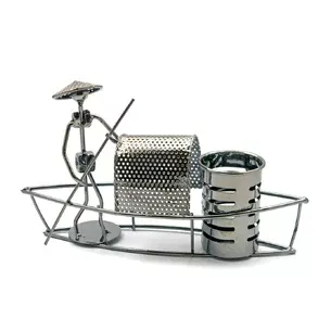 Techno-art pen holder Boat metal (15.5x27x7.5 cm)