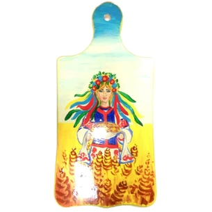 Ukraine kitchen board with beech wood, painted by hand (36.5x17x1.5 cm)