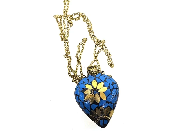 Фото 1 - Aroma pendant Heart bronze inlaid with turquoise (5.5x4.5x2 cm)