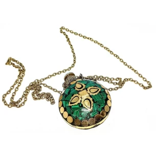 Bronze aromacolon encrusted with malachite (5.5x4.5x2 cm)