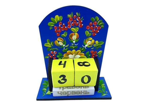 Фото 1 - Perpetual calendar Red viburnum (155x142x60 mm), with dark edging, hand-painted