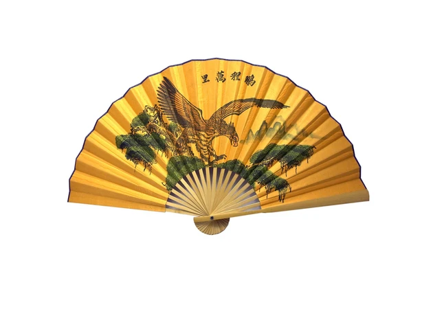 Фото 1 - Bamboo fan with silk Eagle on a yellow background (50 cm in a spread of 85x50 cm)