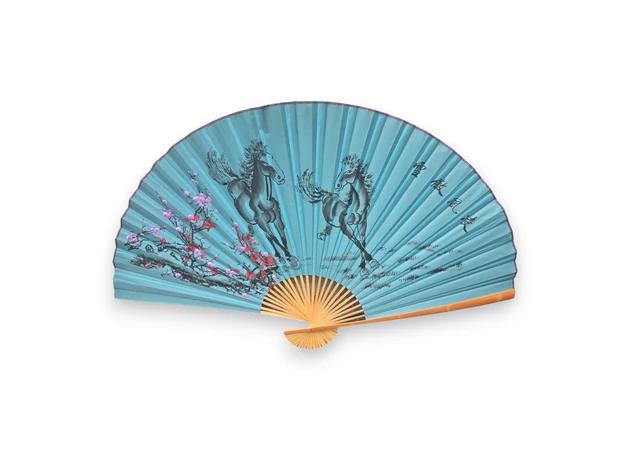 Фото 1 - Wall fan Horse with sakura on a turquoise background fabric (122x6x211 cm)