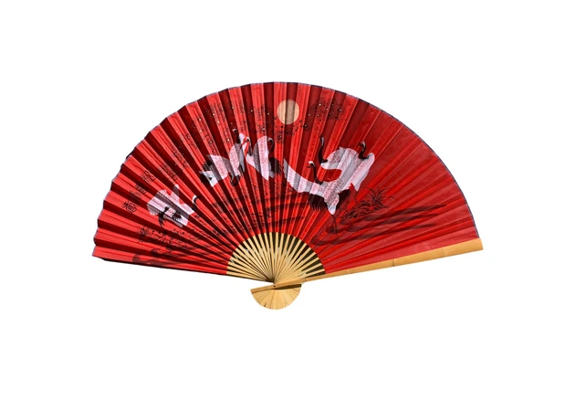 Фото 1 - Wall fan Cranes on a red background fabric (122x6x211 cm)