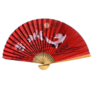 Wall fan Cranes on a red background fabric (122x6x211 cm)