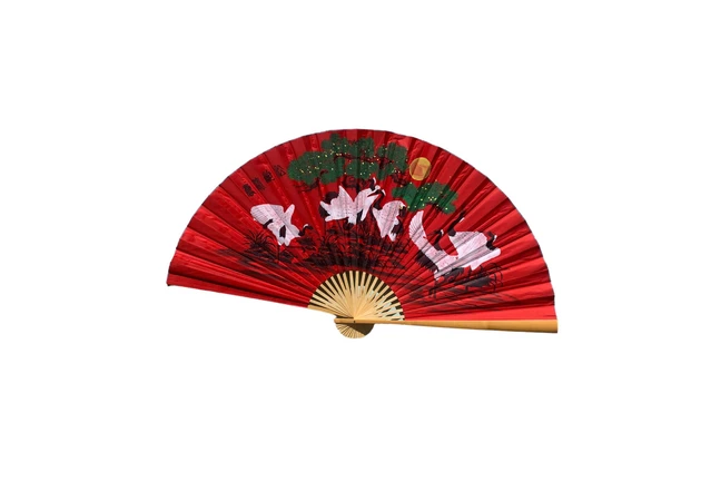 Фото 1 - Wall fan Cranes on a red background fabric (90x5.8x157 cm)