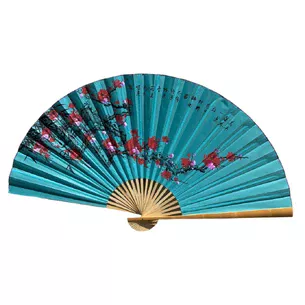 Wall fan Sakura on a turquoise background fabric (90x5.8x157 cm)