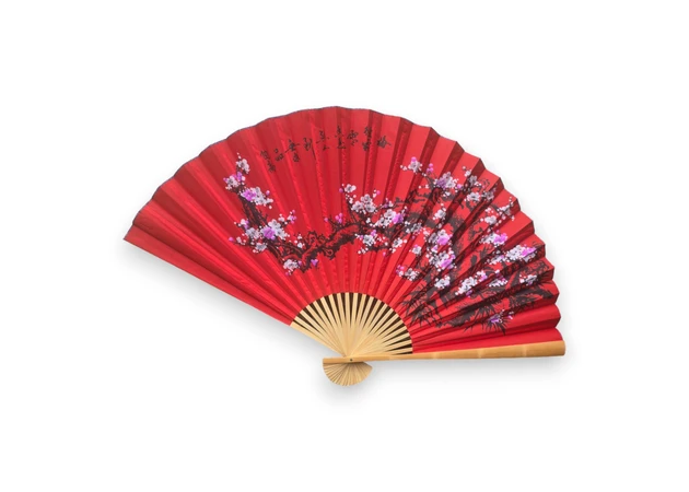 Фото 1 - Wall fan Sakura on a red fabric background (90x5.8x157 cm)