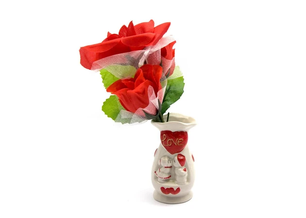 Фото 1 - Vase with a bouquet of flowers (21x9x6 cm)