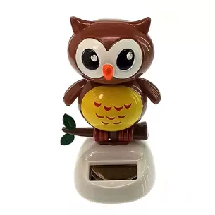 Owl dancing on a solar battery, dark brown (Flip Flap) (10.5x6x6 cm)