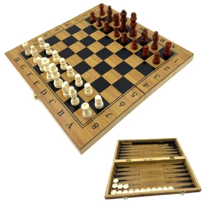 Game set of backgammon, chess, checkers (38.7 x 38.7 x 2.3 cm)