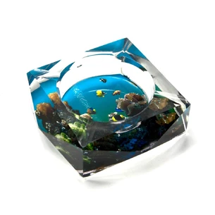 Пепельница стеклянная многогранная Море (9,5х9,5х4 см)