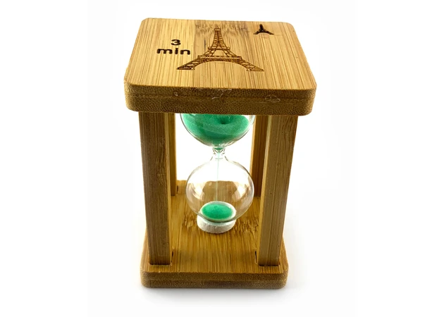 Фото 1 - Sand clock in bamboo Time is Money green (3 min) (9.5x6.5x6.5 cm)