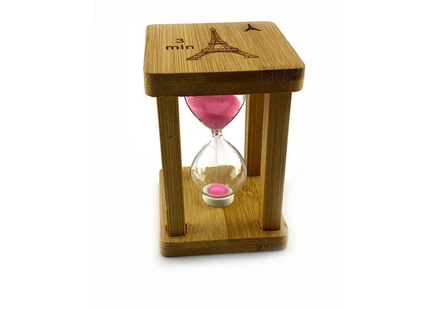 Фото 1 - Часы песочные в бамбуке Time is Money розовые (3 мин) (9,5х6,5х6,5 см)