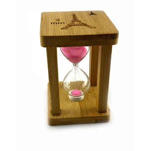 Sand clock in bamboo Time is Money pink (3 min) (9.5x6.5x6.5 cm)
