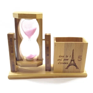 Hourglass with pen stand red sand (19x15x5.5 cm)