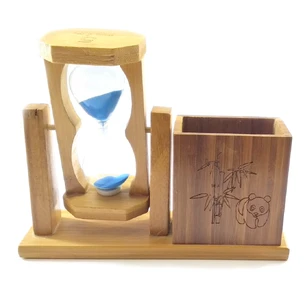 Hourglass with pen stand blue sand (19x15x5.5 cm)
