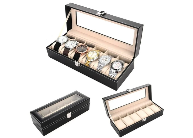 Фото 1 - Watch box smooth black leather (30.5x11x8 cm)