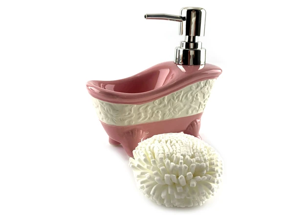 Фото 1 - Dispenser for soap with washcloth Bath pink (14x14x7 cm)
