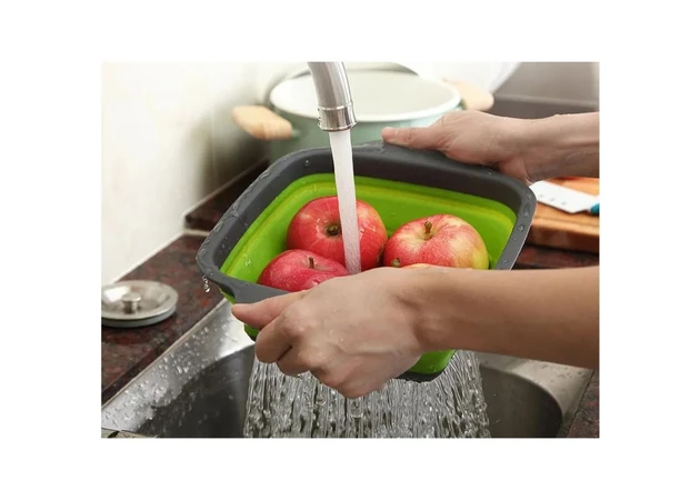 Фото 1 - Collapsible silicone colander with handles rectangular green (23.5x18.5x7 cm)
