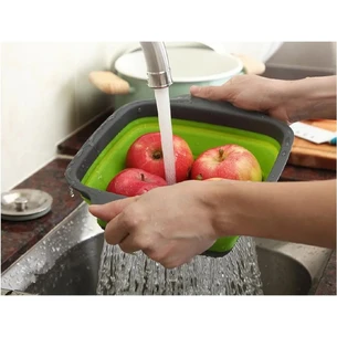 Collapsible silicone colander with handles rectangular green (23.5x18.5x7 cm)