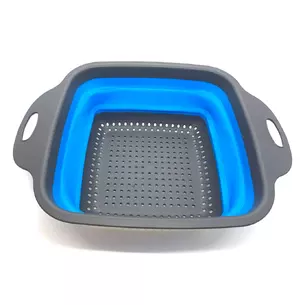 Collapsible silicone colander with handles rectangular blue (29x21x8 cm)
