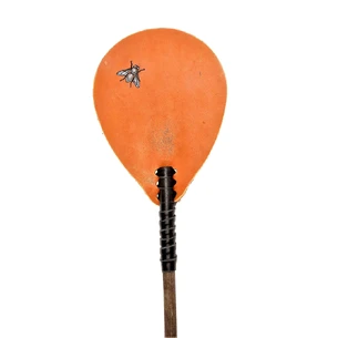 Fly swatter round with a fly (61×12×2cm), natural leather, natural wood, handmade