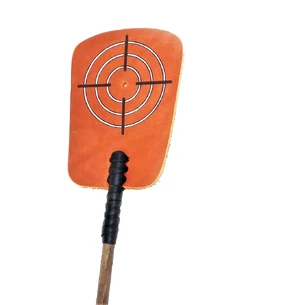 Rectangular fly swatter with a target (61×12×2 cm), natural leather, natural wood, handmade.