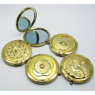 Cosmetic mirror with gold dusting stones (in a box + case)