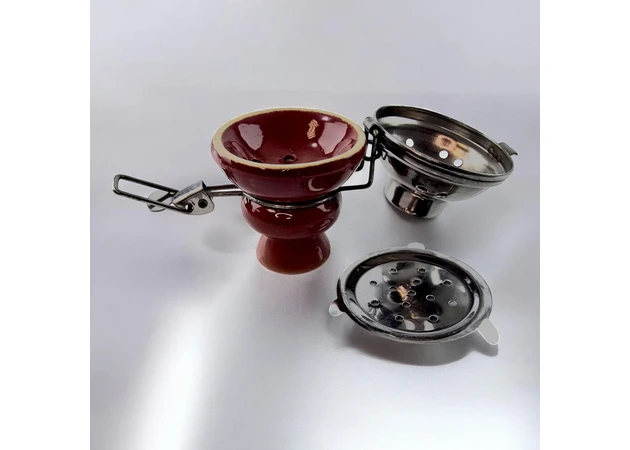 Фото 1 - Ceramic hookah cup with a brown metal lid (9x5.7 cm)