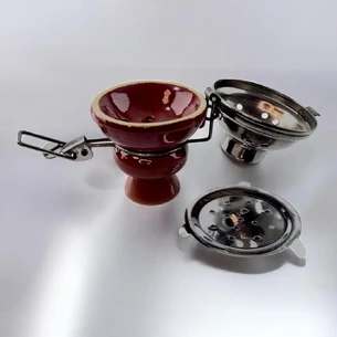 Чашка для кальяну керамічна з металевою кришкою коричнева (9х5,7 см)