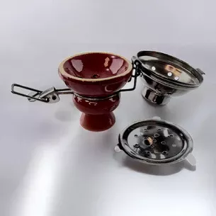 Чашка для кальяна керамическая с металлической крышкой коричневая (9х5,7 см)