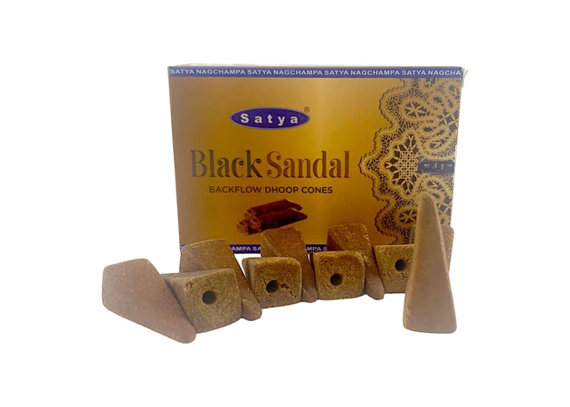 Фото 1 - Black Sandal Backflow Dhoop Cone (Чорний Сандал)(Satya) 10 конусів в упаковці